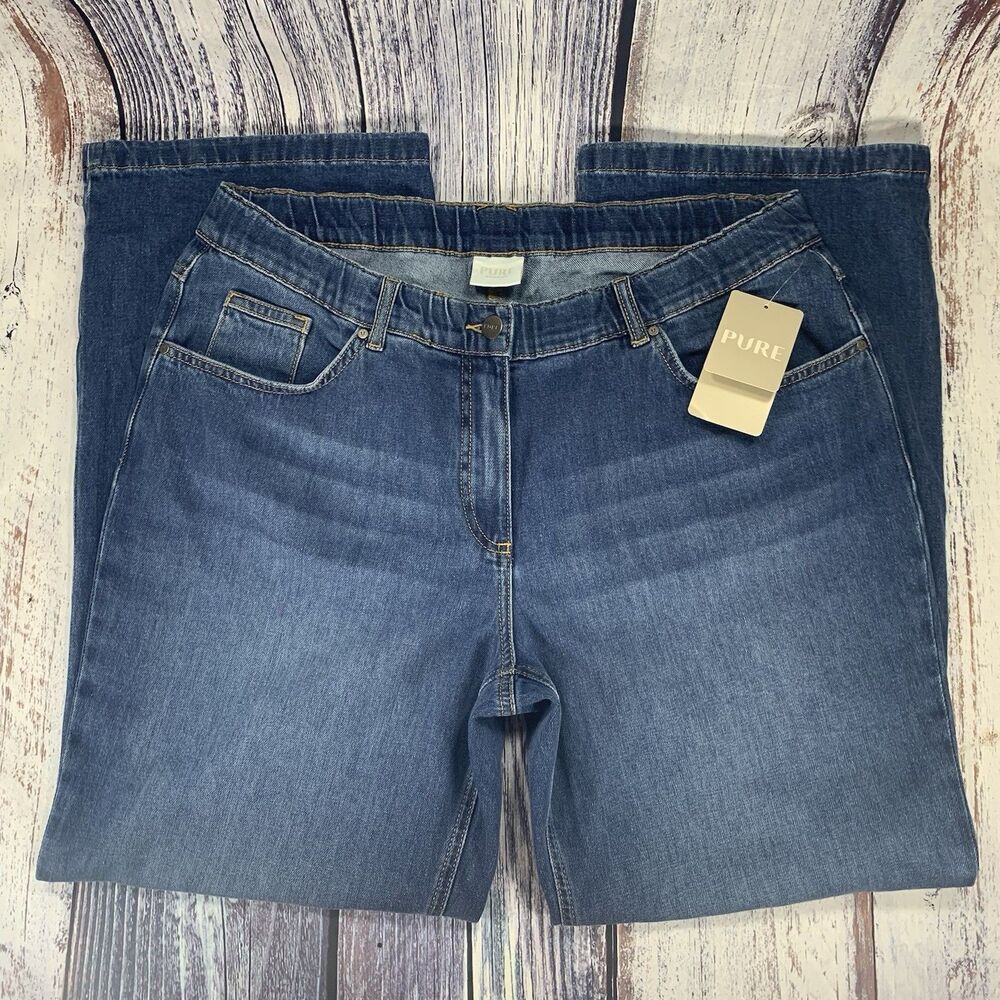 NWT PURE Ulla Popken Wide Leg Blue Jeans GOTS Certified Organic Cotton Womens 18